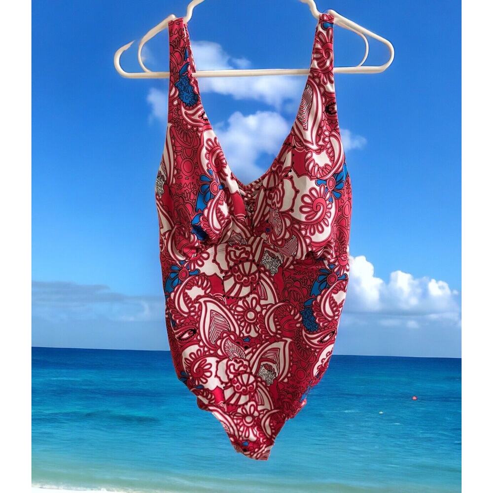 Island Rays Womens SIZE 2X‎ One Piece Swimsuit Pink White Blue Paisley Floral